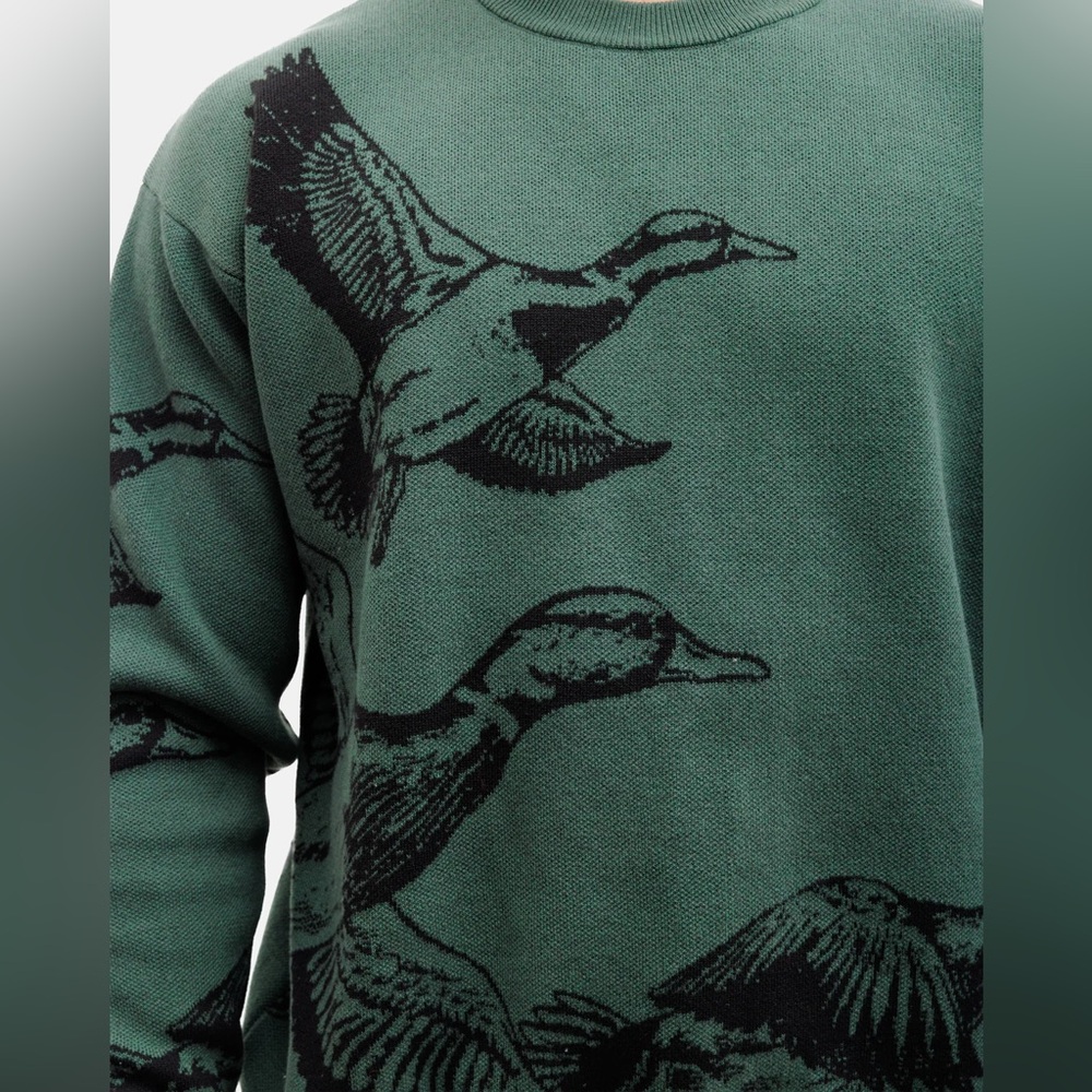 Waggle Golf Migration Duck Flight Wild Knit Crew Sweater Green Black XL - Picture 4 of 6